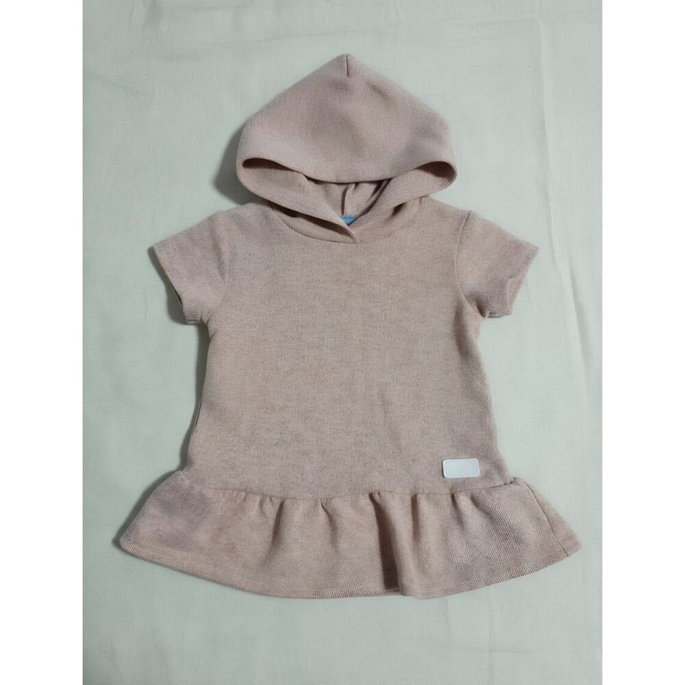 7 For All Mankind Baby Girl Pink Heather Knit Hooded Peplum Dress Size 12M